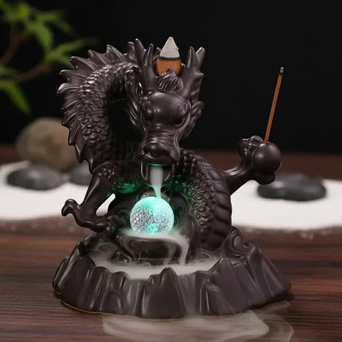 Brûleur d'encens dragon avec effet de fumée en cascade